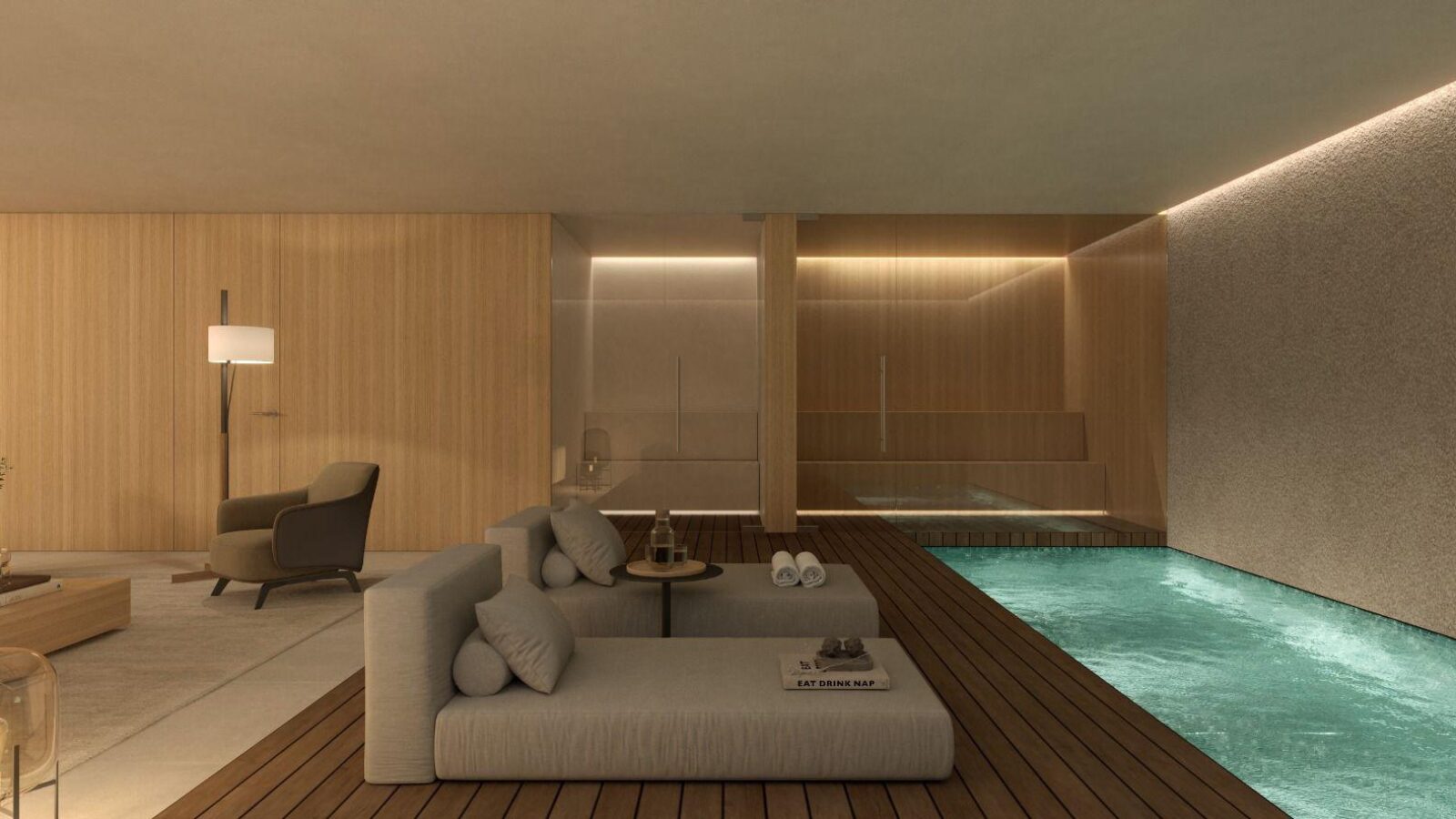 Indoor pool and spa lounge