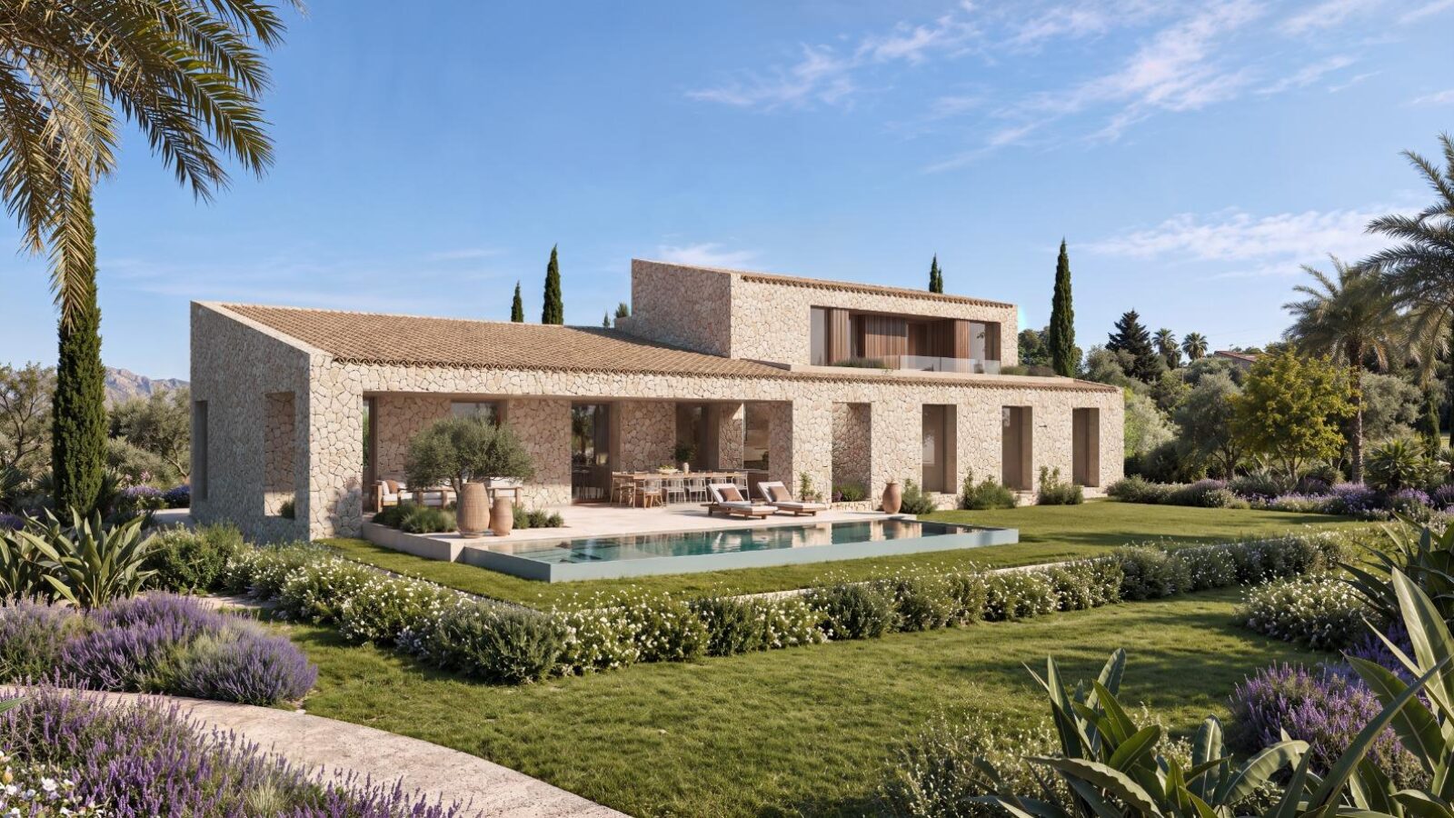 Stone finca with swimming pool and lawn