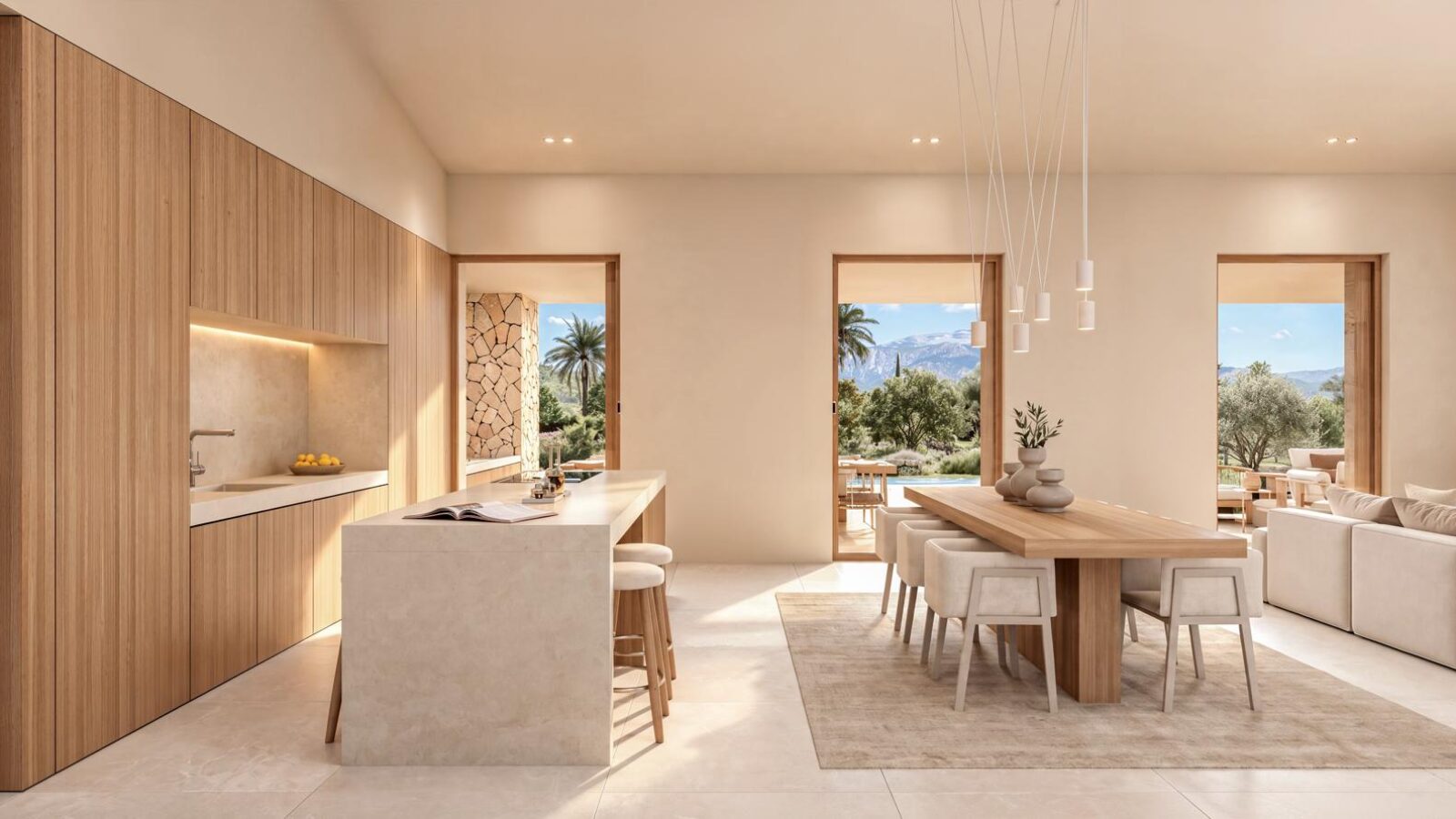 Kitchen with island and dining area